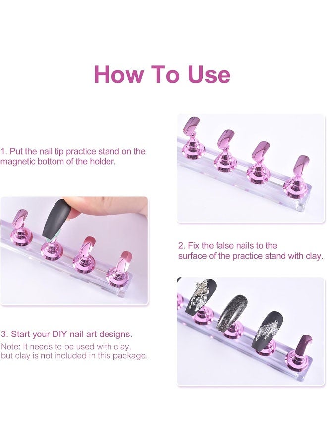 4 مجموعات من حوامل الأظافر لعرض وتدريب فن الأظافر الاصطناعية، حامل أطراف أظافر صناعية لطلاء الأظافر، حامل مغناطيسي لتدريب الأظافر الاصطناعية للاستخدام المنزلي أو في صالونات التجميل، لون وردي - Image 4